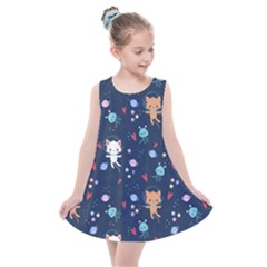 Cute-astronaut-cat-with-star-galaxy-elements-seamless-pattern Kids  Summer Dress by Salman4z