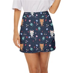 Cute-astronaut-cat-with-star-galaxy-elements-seamless-pattern Mini Front Wrap Skirt by Salman4z