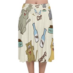 Happy-cats-pattern-background Velvet Flared Midi Skirt by Salman4z