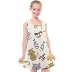 Happy-cats-pattern-background Kids  Cross Back Dress by Salman4z