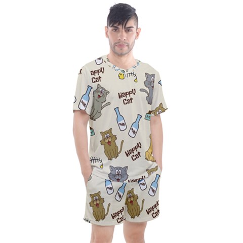 Happy-cats-pattern-background Men s Mesh Tee And Shorts Set by Salman4z