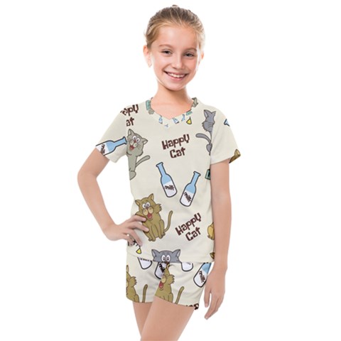 Happy-cats-pattern-background Kids  Mesh Tee And Shorts Set by Salman4z