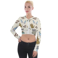 Happy-cats-pattern-background Long Sleeve Cropped Velvet Jacket by Salman4z