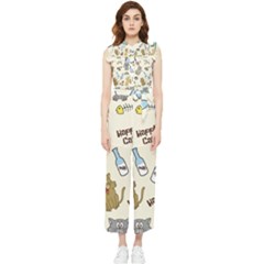 Happy-cats-pattern-background Women s Frill Top Chiffon Jumpsuit by Salman4z