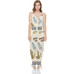 Happy-cats-pattern-background Sleeveless Tie Ankle Chiffon Jumpsuit by Salman4z