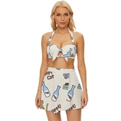 Happy-cats-pattern-background Vintage Style Bikini Top And Skirt Set  by Salman4z