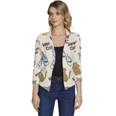 Happy-cats-pattern-background Women s Casual 3/4 Sleeve Spring Jacket by Salman4z