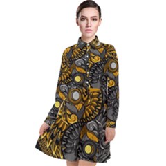 Yin-yang-owl-doodle-ornament-illustration Long Sleeve Chiffon Shirt Dress by Salman4z