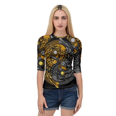 Yin-yang-owl-doodle-ornament-illustration Quarter Sleeve Raglan Tee by Salman4z