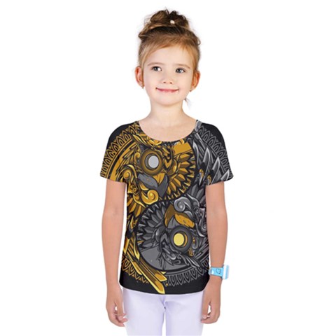 Yin-yang-owl-doodle-ornament-illustration Kids  One Piece Tee by Salman4z