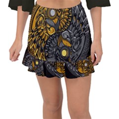 Yin-yang-owl-doodle-ornament-illustration Fishtail Mini Chiffon Skirt by Salman4z