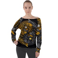 Yin-yang-owl-doodle-ornament-illustration Off Shoulder Long Sleeve Velour Top by Salman4z