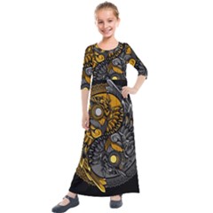 Yin-yang-owl-doodle-ornament-illustration Kids  Quarter Sleeve Maxi Dress by Salman4z