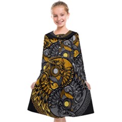 Yin-yang-owl-doodle-ornament-illustration Kids  Midi Sailor Dress by Salman4z