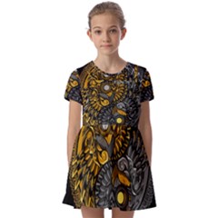 Yin-yang-owl-doodle-ornament-illustration Kids  Short Sleeve Pinafore Style Dress by Salman4z