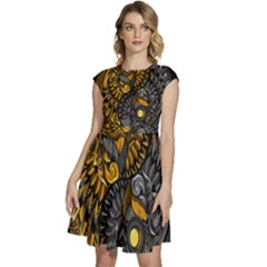 Yin-yang-owl-doodle-ornament-illustration Cap Sleeve High Waist Dress by Salman4z