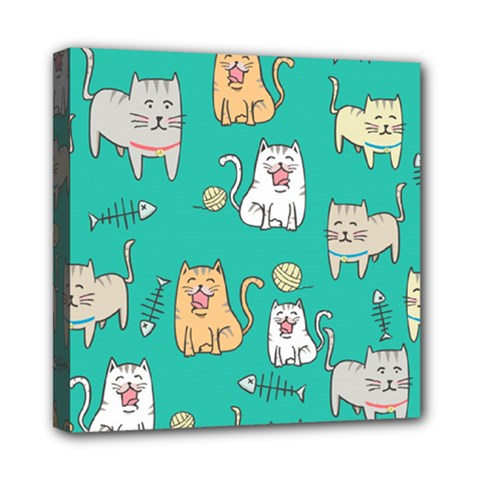 Seamless-pattern-cute-cat-cartoon-with-hand-drawn-style Mini Canvas 8  X 8  (stretched) by Salman4z