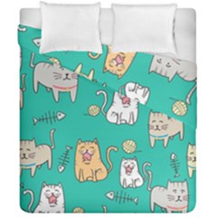 Seamless-pattern-cute-cat-cartoon-with-hand-drawn-style Duvet Cover Double Side (california King Size) by Salman4z