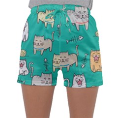 Seamless-pattern-cute-cat-cartoon-with-hand-drawn-style Sleepwear Shorts by Salman4z