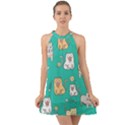 Seamless-pattern-cute-cat-cartoon-with-hand-drawn-style Halter Tie Back Chiffon Dress View1