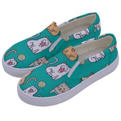 Seamless-pattern-cute-cat-cartoon-with-hand-drawn-style Kids  Canvas Slip Ons by Salman4z