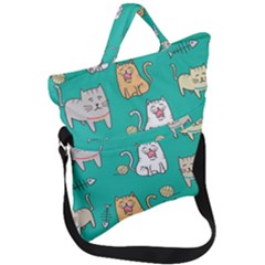 Seamless-pattern-cute-cat-cartoon-with-hand-drawn-style Fold Over Handle Tote Bag by Salman4z