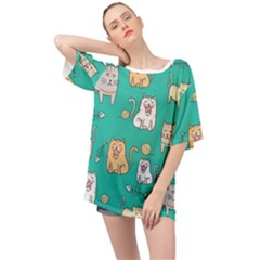 Seamless-pattern-cute-cat-cartoon-with-hand-drawn-style Oversized Chiffon Top by Salman4z