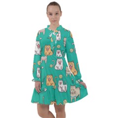 Seamless-pattern-cute-cat-cartoon-with-hand-drawn-style All Frills Chiffon Dress by Salman4z