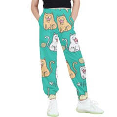 Seamless-pattern-cute-cat-cartoon-with-hand-drawn-style Kids  Elastic Waist Pants by Salman4z