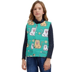 Seamless-pattern-cute-cat-cartoon-with-hand-drawn-style Kid s Short Button Up Puffer Vest	