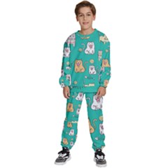 Seamless-pattern-cute-cat-cartoon-with-hand-drawn-style Kids  Sweatshirt Set by Salman4z