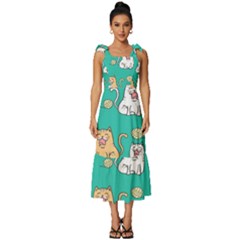 Seamless-pattern-cute-cat-cartoon-with-hand-drawn-style Tie-strap Tiered Midi Chiffon Dress by Salman4z