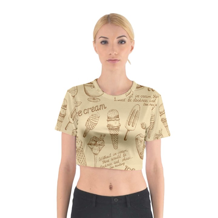 Ice-cream-vintage-pattern Cotton Crop Top