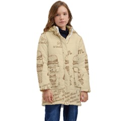 Ice-cream-vintage-pattern Kids  Hooded Longline Puffer Jacket by Salman4z