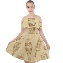 Ice-cream-vintage-pattern Cut Out Shoulders Chiffon Dress by Salman4z