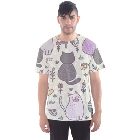 Funny Cartoon Cats Seamless Pattern Men s Sport Mesh Tee by Salman4z