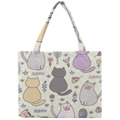 Funny Cartoon Cats Seamless Pattern Mini Tote Bag by Salman4z