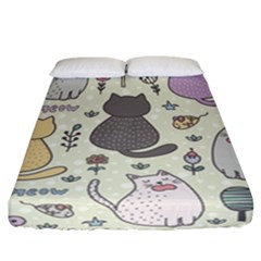 Funny Cartoon Cats Seamless Pattern Fitted Sheet (california King Size) by Salman4z