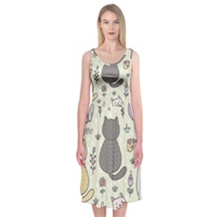 Funny Cartoon Cats Seamless Pattern Midi Sleeveless Dress by Salman4z