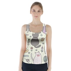 Funny Cartoon Cats Seamless Pattern Racer Back Sports Top by Salman4z