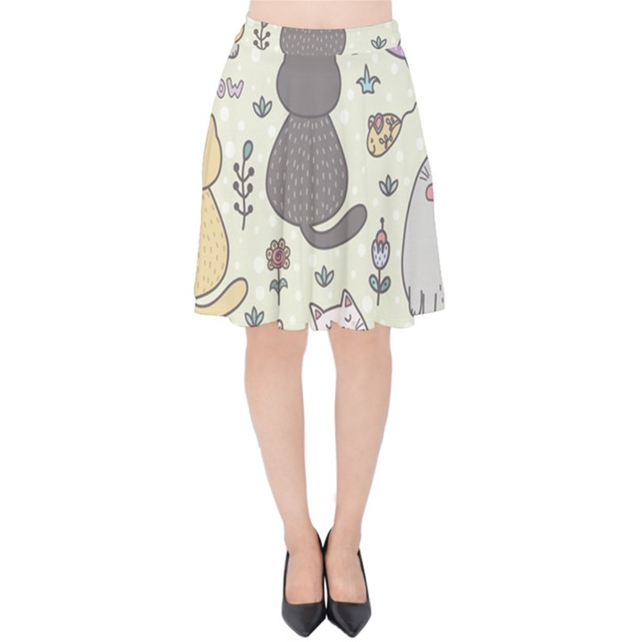 Funny Cartoon Cats Seamless Pattern Velvet High Waist Skirt