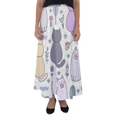 Funny Cartoon Cats Seamless Pattern Flared Maxi Skirt by Salman4z