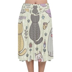 Funny Cartoon Cats Seamless Pattern Velvet Flared Midi Skirt by Salman4z