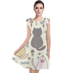 Funny Cartoon Cats Seamless Pattern Tie Up Tunic Dress by Salman4z