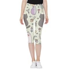 Funny Cartoon Cats Seamless Pattern Inside Out Lightweight Velour Capri Leggings  by Salman4z