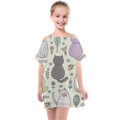 Funny Cartoon Cats Seamless Pattern Kids  One Piece Chiffon Dress by Salman4z