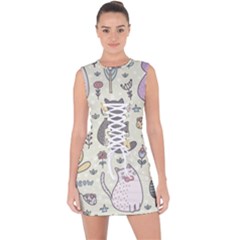 Funny Cartoon Cats Seamless Pattern Lace Up Front Bodycon Dress by Salman4z