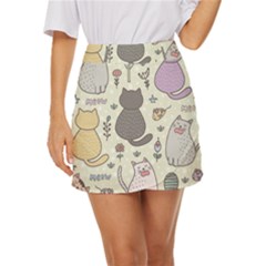 Funny Cartoon Cats Seamless Pattern Mini Front Wrap Skirt by Salman4z