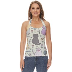 Funny Cartoon Cats Seamless Pattern Basic Halter Top by Salman4z