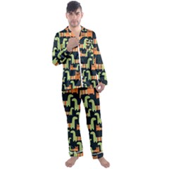 Seamless-pattern-with-cats Men s Long Sleeve Satin Pajamas Set by Salman4z